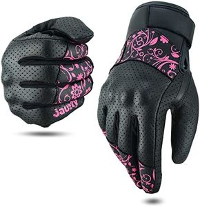 JAUNTY Motorcycle Gloves for Women, Leather Touchscreen Riding Gloves with Hard Knuckle Protection, Perforated Breathable Full Finger for Motocross ATV BMX Dirt Bike Racing (Pink, Medium)