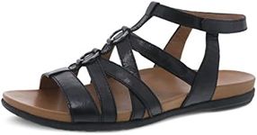 Dansko Jolene Adjustable Gladiator Sandal for Women – Leather Linings and Uppers For All-Day Comfort – Dual Density EVA Footbed and Lightweight Rubber Outsole for Long-Lasting Wear, Black, 9.5-10