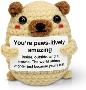 PICKLE BUDDIES Positive Crochet Animals – Emotional Support Plush Gift Set | Handmade Dolls with Encouragement Messages | Pug, Sloth & Gratitude Pup Variants (Positive Pug)