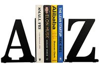 HeavenlyKraft Metal Bookends, Alloy Steel, Black, 2 Pieces, Decorative-bookends