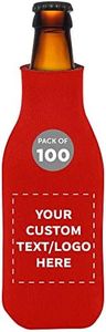 Custom Zipper Beer Bottle Insulators Set of 100, Personalized Bulk Pack - Keeps Your Drink Cooler, Great for Beer, Soda, Other Beverages - Red