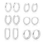 Silver Hoops Earrings for Women, 14K Silver Plated Huggie Hoop Earrings Lightweight Hypoallergenic Small Hoop Earring Set Cute Earrings Pack for Women Girls Trendy Jewelry Gifts