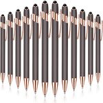 Tenare 12 Pieces Ballpoint Pen with Stylus Tip, 1.0 mm Black Ink Metal Pen 2 in 1 Stylus Pen for Touch Screens, Stylus Ballpoint Pen(Gray and Rose Gold)