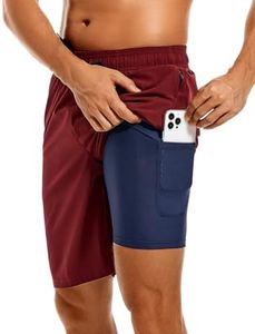 difficort Mens Swimming Trunks with Compression Liner Quick Dry Swimwear Beach Shorts with Zipper Pockets,Wine Red,Small