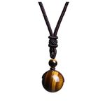 JSDDE Healing Crystal Round Stone Bead Pendant, Natural Gemstone Necklace for Men Women (Tiger Eye)