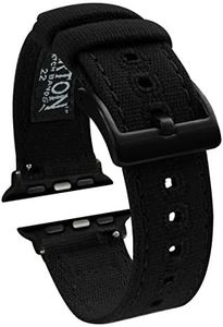 BARTON WATCH BANDS - Black (Black PVD Hardware) Canvas Watch Bands Compatible with Apple Watch Models - 1, 2, 3, 4, 5, 6, 7, 8, 9, 10, SE, Ultra & Ultra 2 - (42mm/44mm/45mm/49mm)