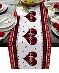 Cotton Linen Table Runner Valentine's Day Love Heart Rectangle Table Tops Collection Valentine Black Red Buffalo Check Plaid Table Setting Decor for Dinner Wedding Birthday Party Baby Shower 13x120in