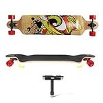 PHAT ® 41-Inch Drop-Through Deck Longboard Complete Super Cruiser Skateboard Up to 265lbs - Lower Center of Gravity 5.5cm (Eye Pattern, Wood Color)