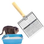 Qpets Metal Litter Scoop, Wooden Handle Fast Sifter Cat Litter Scoop, Potty Scooper 2 Kinds of Sifter Hole for 3-10Mm Clumping Clay Cat Litter