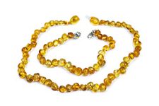 Baby J's - Honey - Premium Amber Necklace and Adjustable Anklet Set - 100% Genuine Baltic Amber - With Adjustable Clasp - Knotted to Prevent Scattering - Gift Set