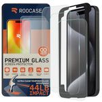 rooCASE Glass Screen Protector Compatible for Apple iPhone 15 Pro, (6.1 Inch), Case Friendly Tempered Glass Front Cover Protection with Alignment Frame, Pack of 3