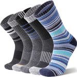 ANTSANG Unisex Merino Wool Hiking Walking Socks for Men Thermal Warm Winter Thick Cozy Crew Work Boot Socks Stocking Stuffers 5 Pairs(Blue Stripes/Grey Stripes,L)