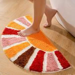 ZAODECR Boho Bathroom Rugs Half Circle Bath Mat Cute Bohemian Bath Rug for Bedroom Small Carpet Home Decor Non-Slip Semi Round Shower Rug Funny Washable Indoor Floor Door Mat Sun Retro