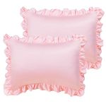 sourcing map Luxury Satin Oxford Pillowcases, Pair of 2 Pink Ruffled Pillow Shams 20 x 26 inch with Envelope Closure, Standard Size Pillow Cases Covers