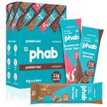 Phab Assorted Protein Bars (Chocolate, Mocha, Strawberry) 11g Protein, No Added Sugar | High Fibre, Trans Fat-Free & No Preservatives | Diabetic Friendly |Healthy & Tasty | GMO Free (Pack of 6 x 35g)