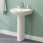 GAOMON Pedestal Sink 20" X 17" Bathroom Pedestal Sink Modern U-Shape Ceramic Pedestal Sink For Bathroom, Compact White Pedestal Bathroom Sink With Overflow