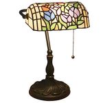 Uziqueif Bankers Lamp Green, Tiffany style lamp With Pull Chain Switch, Stained Glass Desk Lamp, Reading Lamps for Home office, Bedroom Study, Bedside Table,B