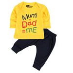 Piku Store Kids Multi-Color Hosiery Full Sleeves T-Shirt & Lower Set (12-18 Months, Yellow (Mom-Dad) & Black)