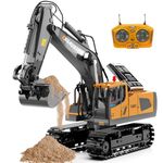ID Gerilla Remote Control Excavator Toy, Gifts for Boys 4 5 6 7 8 9 10 11 12 13 Year Old, RC Construction Toys with Metal Shovel, Lights, Sounds, 2.4Ghz, Turns 680 Degree - Christmas Birthday Gift