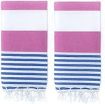 HAVLULAND - 2-Pack Turkish Style Luxury Beach Towels, Fast-Drying Turkish Cotton Towels, Lightweight Big Bath Towel Pack, 71 x 39 inches (Pink/Blue Striped)