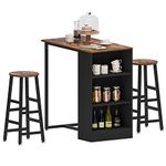 SDHYL Vintage 3-Piece 35.8 inch Bar Set Small Kitchen Counter Height Breakfast Dining Table Bar Bistro Table with Storage Rack, 1x Bar Table and 2 x Stools