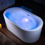 WOODBRIDGE 59" x 31-1/2" Whirlpool Water Jetted and Air Bubble Freestanding Heated Soaking Combination Bathtub with LED control panel, BJ100