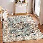 CHOSHOME Washable Rugs Living Room Non Slip Area Rugs for Bedroom Machine Washable Rug Soft Short Pile Large Living Room Rug Vintage Oriental Boho Rug Non Shedding Dense Rugs Blue 80x150cm