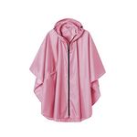 SaphiRose Waterproof Rain Poncho Jacket Coat for Adults Hooded with Zipper(Pink)