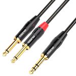 Tisino 6.35mm TRS Stereo Jack to Dual 6.35mm TS Mono Plug Y-Splitter Insert Cable Lead Stereo Jack Cables - 1m