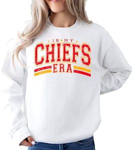 Olive Loves Apple Distressed In My Chiefs Era Sweatshirt School Spirit Apparel for Kids & Adults White Sweatshirt Adult Large