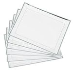 MATANA 6 White Rectangular Serving Platters with Silver Rim, 30x23cm - Reusable Plastic Trays for Snack, Sandwich, Buffet Trays, Food Serving, Catering, Parties, Weddings, Birthdays