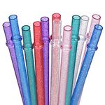 DAKOUFISH BPA-Free 12 Piece 11 Inch Reusable Clear Plastic Glitter Sparkle Drinking Straw Plus one Cleaning Brush (11inch 6Color)