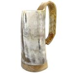 HORNCRAFT Drinking Horn Mug with Wooden Base | 600ml - 750ml Capacity | Ox Horn Tankard | Polished Finish | Genuine Ox Horn | Beer Tumbler | Drinking Vessel