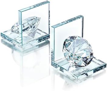 1 Pair Crystal Bookends with 80mm Clear Diamond, L Shaped Heavy Duty Book End for Shelves Non Skid Bookends Book Stopper, 4inch