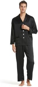 LilySilk Men's Black Silk Long Pajamas Set Natural Soft 22 Momme Pure Mulberry Silk Sleepwear XL