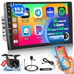 [8 Core 4G+64G] Hikity 10" Android Double DIN Car Stereo with Wireless Carplay Android Auto, 2 DIN Touch Screens Car Radio with Navi WiFi 4G USB Mirror Link DSP SIM FM AM RDS MIC SWC+Reverse Camera