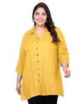 Indietoga Women's Casual Rayon Longline Shirt Tops (10001512_Plus Size Bright Yellow Solid_3XL)