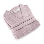 FOR SUSTAINABLE LIFE Muslin Unisex Bathrobe,Turkish 100% Cotton,Soft, Absorbent, Natural Garment Wash (Dried Rose, Large/X-Large)