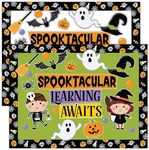 76 Pcs Halloween Bulletin Board Decorations Set with Background Papers & Borders - Halloween Cutouts, Halloween Classroom Bulletin Board Decorations, Classroom Halloween Decorations