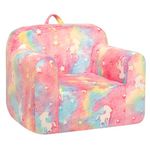 BEJOY Kids Sofa Ultra-Soft Snuggle Foam Filled Chair, Single Cuddly Flannel Reading Couch for Boys and Girls, Candy Floss with Unicorns