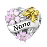 Grandmother Charm Nana Charm for Pandora Bracelet Sterling Silver Flower Butterfly Grandma Charm