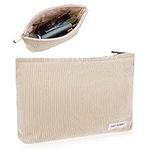 Cosmetic Bags for Women, Makeup Bag Organizer Small Mini Makeup Pouch for Purse Corduroy Makeup Pouch Travel Cosmetic Bag Skin Care Bag with Metal Zipper for Travel Toiletry Girls Gift (Beige)