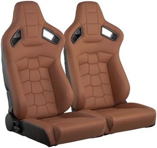 Racing Seats 2 Pcs Reclinable Bucket Seats with 2 Sliders Adjustable PU Leather Seats Universal Sport Seats for Cars (Brown, 37.0"×19.9"×21.7")