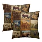 Giwawa Retro Bear Deer Throw Pillow Covers 18x18 Set of 2 Rustic Cabin Pillow Cases Farmhouse Decorative Cushion Cover for Home Sofa Couch Chair