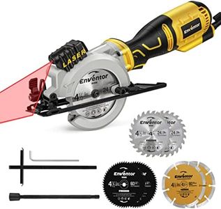 ENVENTOR Mini Circular Saw, 5.8A Electric Circular Saw with 6 Saw Blades 4-1/2", Laser Guide, 3500RPM, Max Cutting Depth 1-11/16"(90°), 1-1/8"(45°), Compact Tile Saw Corded for Soft Metal, Wood