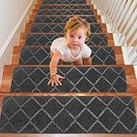 Seloom Upgraded Stair Treads with Slef-Adhesive Non Slip Backing Specialized for Indoor Basement Wooden Steps, Removable Washable Step Rugs Perfect for Elders 25.5 x 9.5 in, 15-Pack, Dark Grey