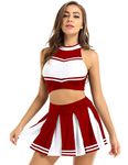 CHICTRY Women Adult Cheer Leader Uniform Cheerleading Dress Outfit Crop Top with Pleated Mini Skirt Red M