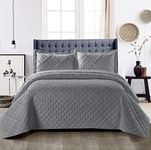 B&B Quilted Bedspread Throw Super King Size Warm Bed Blankets- 3 Piece Bed Spread Complete Bedding Set Super King Size 270x250 cm with 2 Pillow Cases, Grey