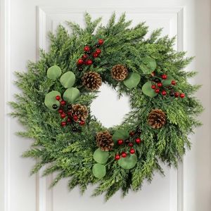 Christmas Decor, 24" Cedar Christmas Wreath with Pinecones