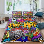 Feelyou Trippy Bedding Set for Teens Boys Colorful Graffiti Comforter Cover Set Rock Music Sports Duvet Cover Kids Hip Hop Art Quilt Cover with 1 Pillowcase Twin